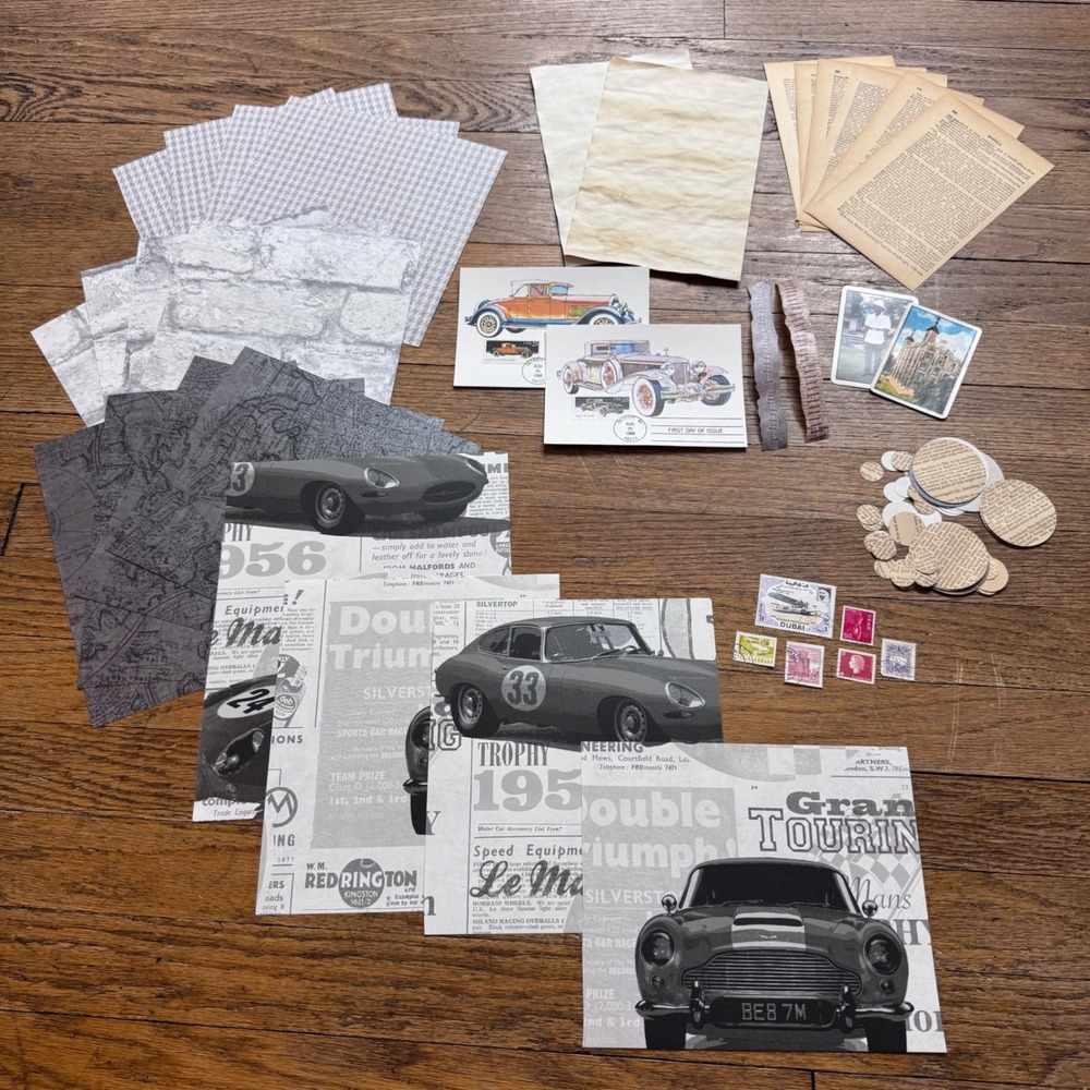 Junk journal Wallpaper, stamps, circles, cards postcard ephemera pack 2319